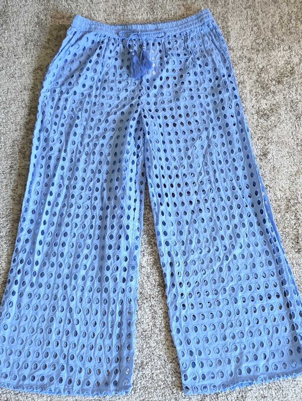 NWT Dotti Eyelet Dot Pattern 100 % Cotton Blue Pants Swim Suit Cover Up Sz XL